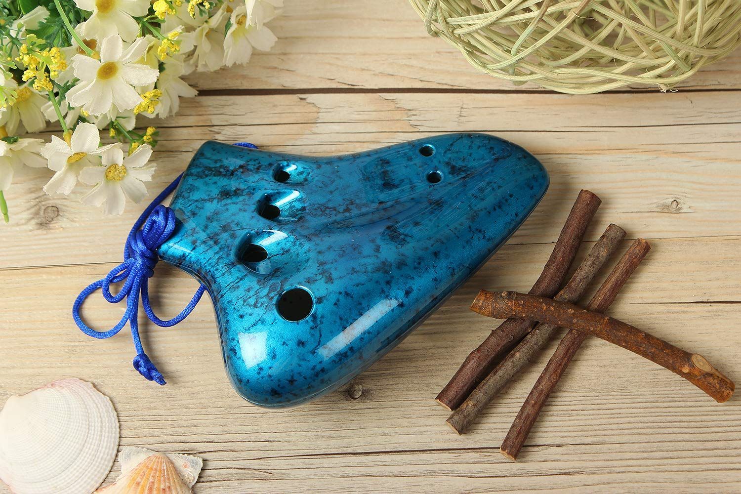 青) 運指表付き 樹脂 管吹奏 Ocarina AC プラスチック ] /トリプル