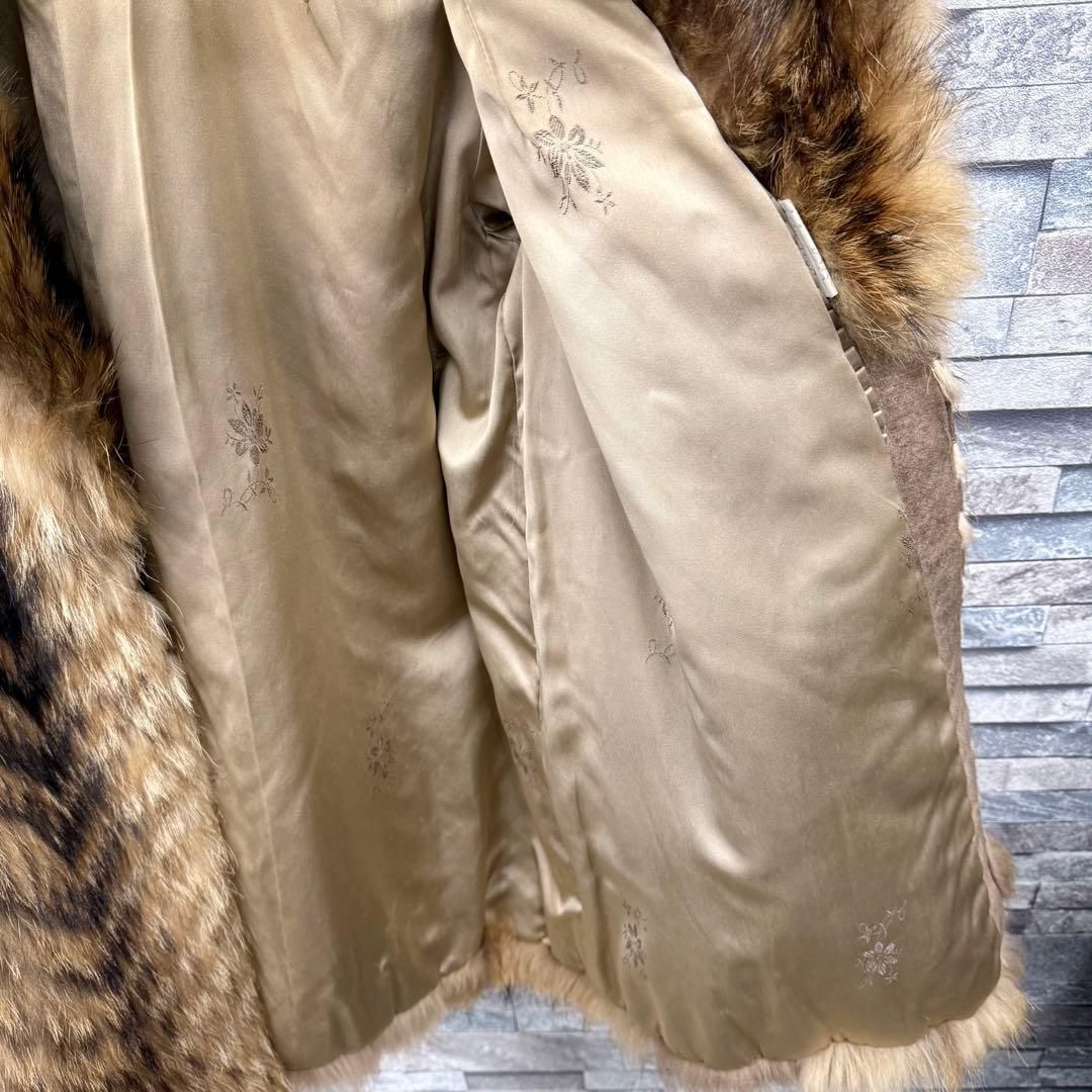 美品■EMBA　エンバ　リアルファー　毛皮コート　ミドル丈　ブラウン　11号 EMBA エンバ リアルファーコート 毛皮ジャケット アウター アニマル