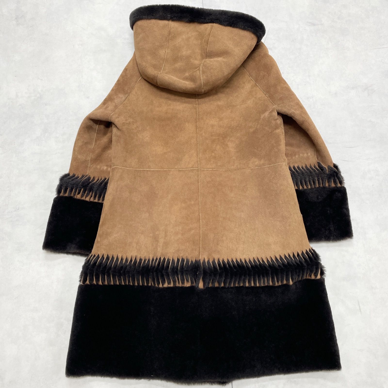 BALMAIN バルマン ムートンコート ロング フード ファー シープレザー