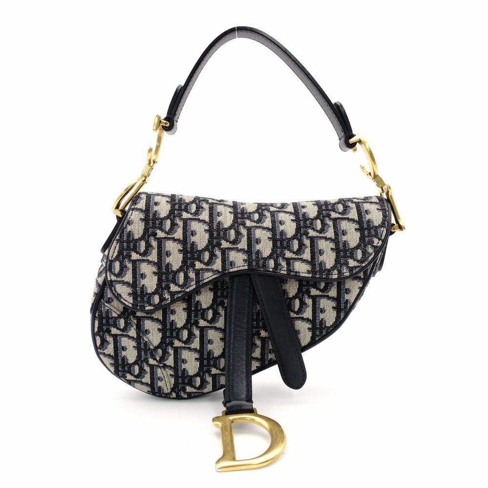 クリスチャンディオール Christian Dior サドルバッグ オブリーク ネイビー ベージュ ショルダー キャンバス ハンドバッグ レザー 7 11 819