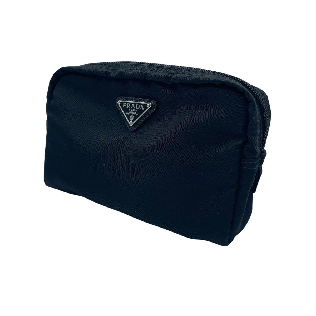 【値下げOK】PRADA プラダ ミニポーチ ブラック トライアングルロゴ 中古】 PRADA プラダ ナイロン ミニポーチ トライアングルロゴ