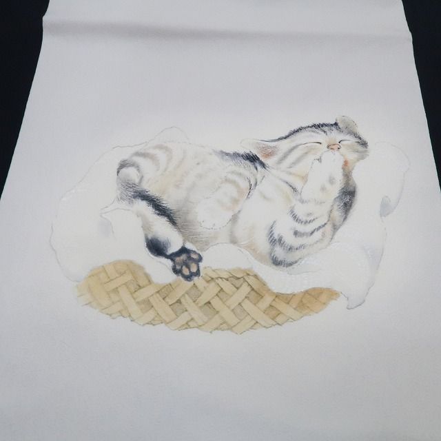❁tomihisa❁ 着物 正絹 一秒でメロメロ すやすや 肉球も見せちゃう子猫 なごや帯 4333