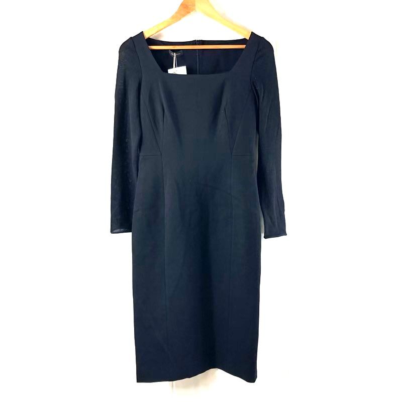 レコパン LES COPAINS ワンピース スクエアネック 袖異素材 ブラック 858040