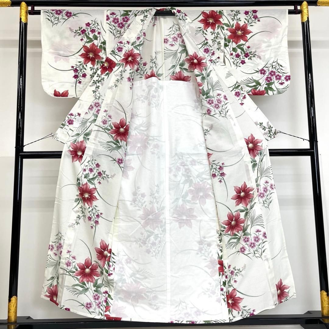 着物と帯 時流】Y25919s◇浴衣◇三越取扱 花古今 綿絽日本製 居敷当て