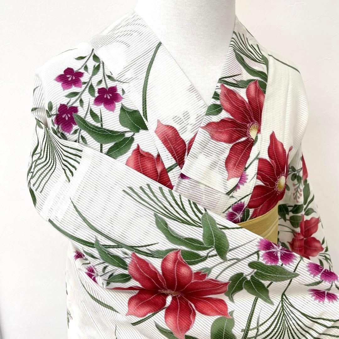 着物と帯 時流】Y25919s◇浴衣◇三越取扱 花古今 綿絽日本製 居敷当て