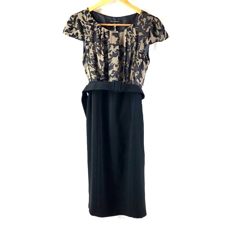 ローラアシュレイ Laura Ashley ワンピース レオパード柄 ベルト付き ブラック系 ブラウン系 978836