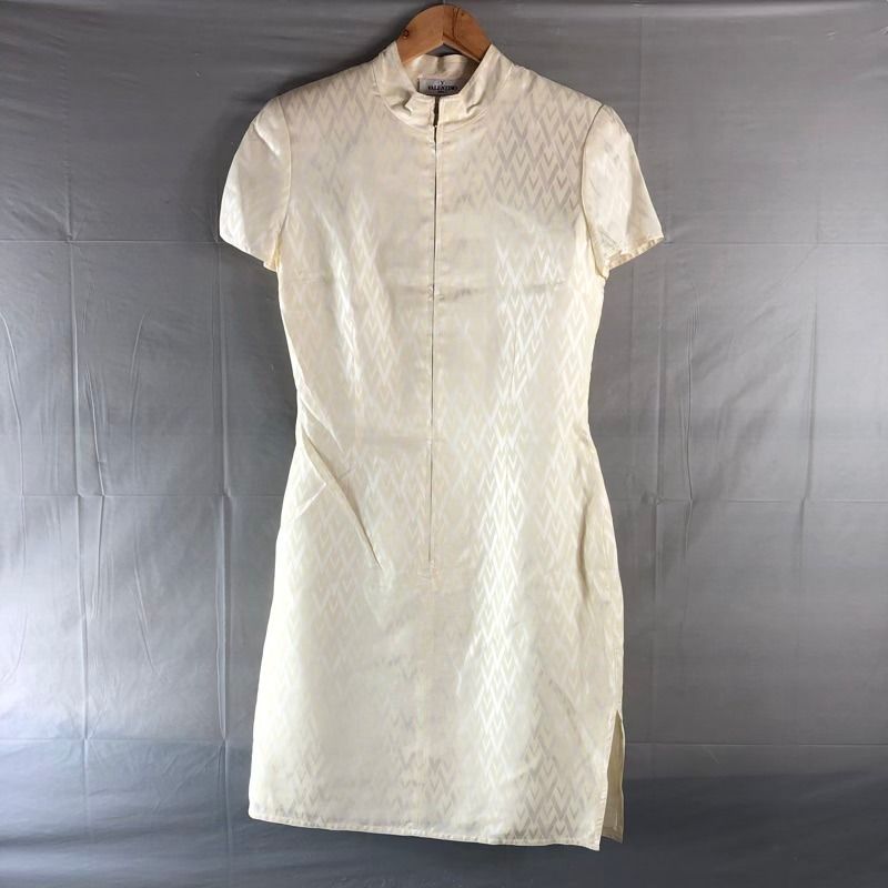 ヴァレンティノ ワンピース 柄プリント フロントジップ フレンチスリーブ ホワイト系 イエロー系 ベージュ系 978910