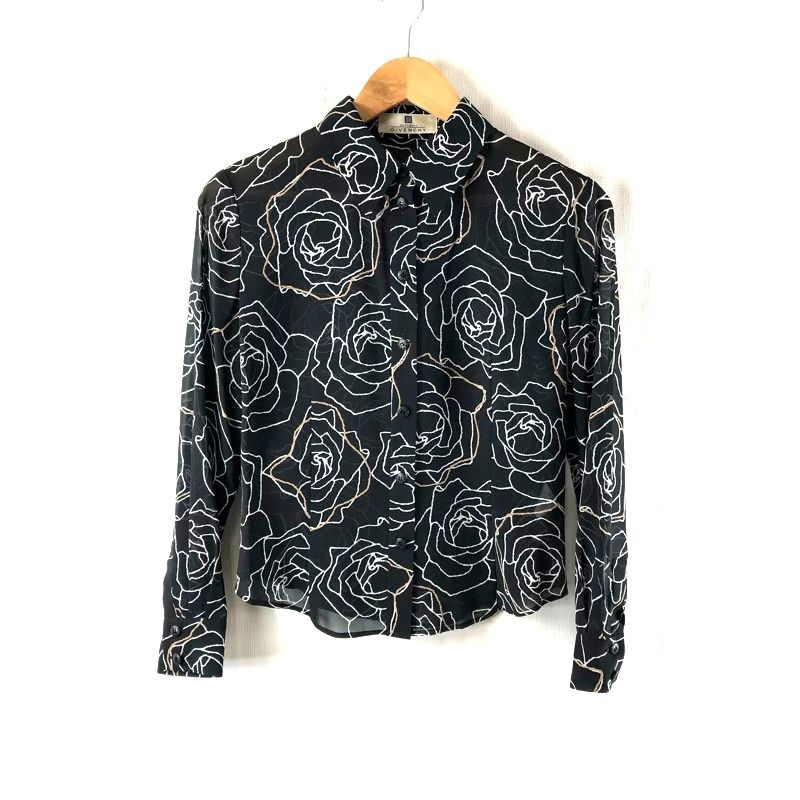 ジバンシー Givenchy ブラウス 長袖 薄手 柄模様 黒系 979511
