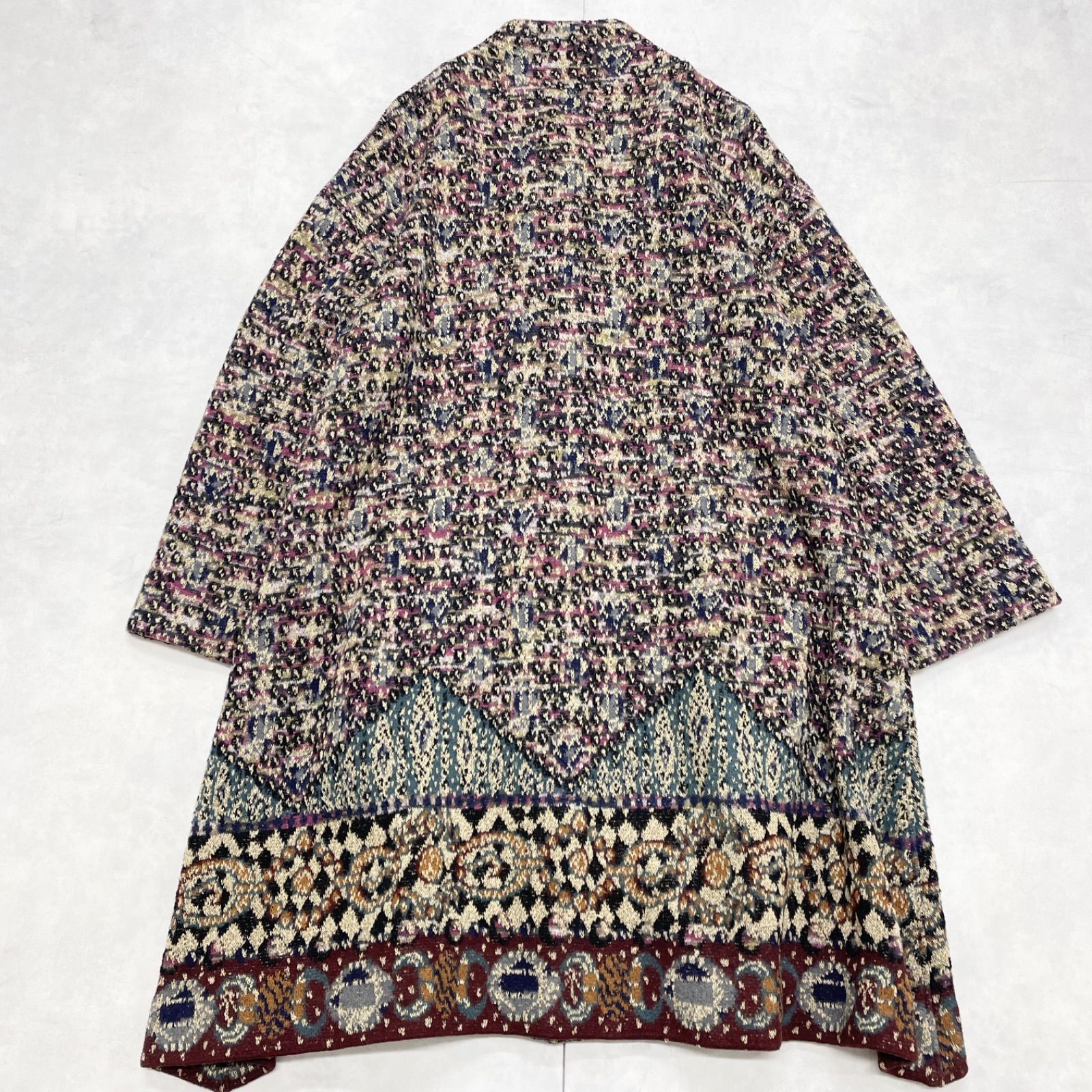 MISSONI ミッソーニ ロングコート フレア ノーカラー 総柄 切替 マルチ