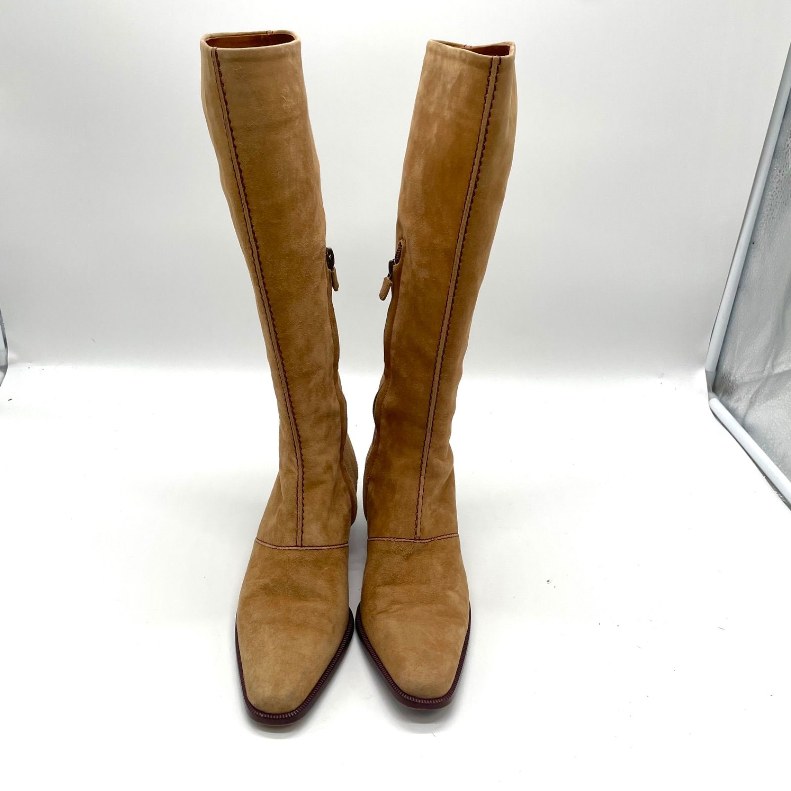 Tod s トッズ ロングブーツ ニーハイブーツ サイドジップ ステッチング 22.5 cm ブラウン 茶 スエード レディース