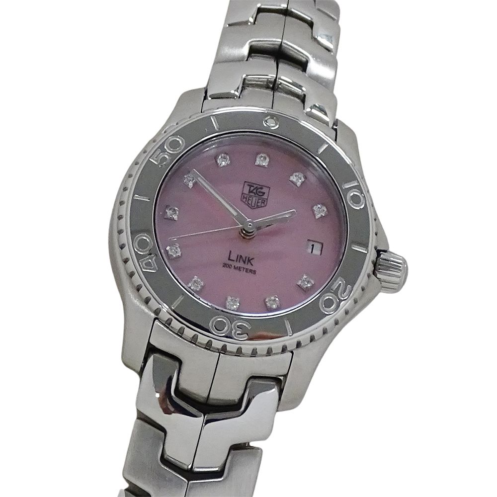 タグホイヤー TAG Heuer リンク WJ 131 C BA 0573 時計 レディース ブランド 11 Pダイヤモンド ピンクシェル デイト クオーツ QZ ステンレス SS シルバー 磨き済み