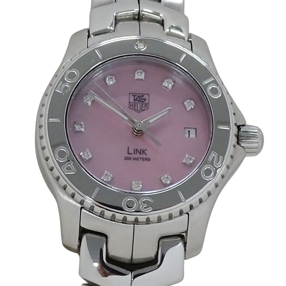 タグホイヤー TAG Heuer リンク WJ 131 C BA 0573 時計 レディース ブランド 11 Pダイヤモンド ピンクシェル デイト クオーツ QZ ステンレス SS シルバー 磨き済み
