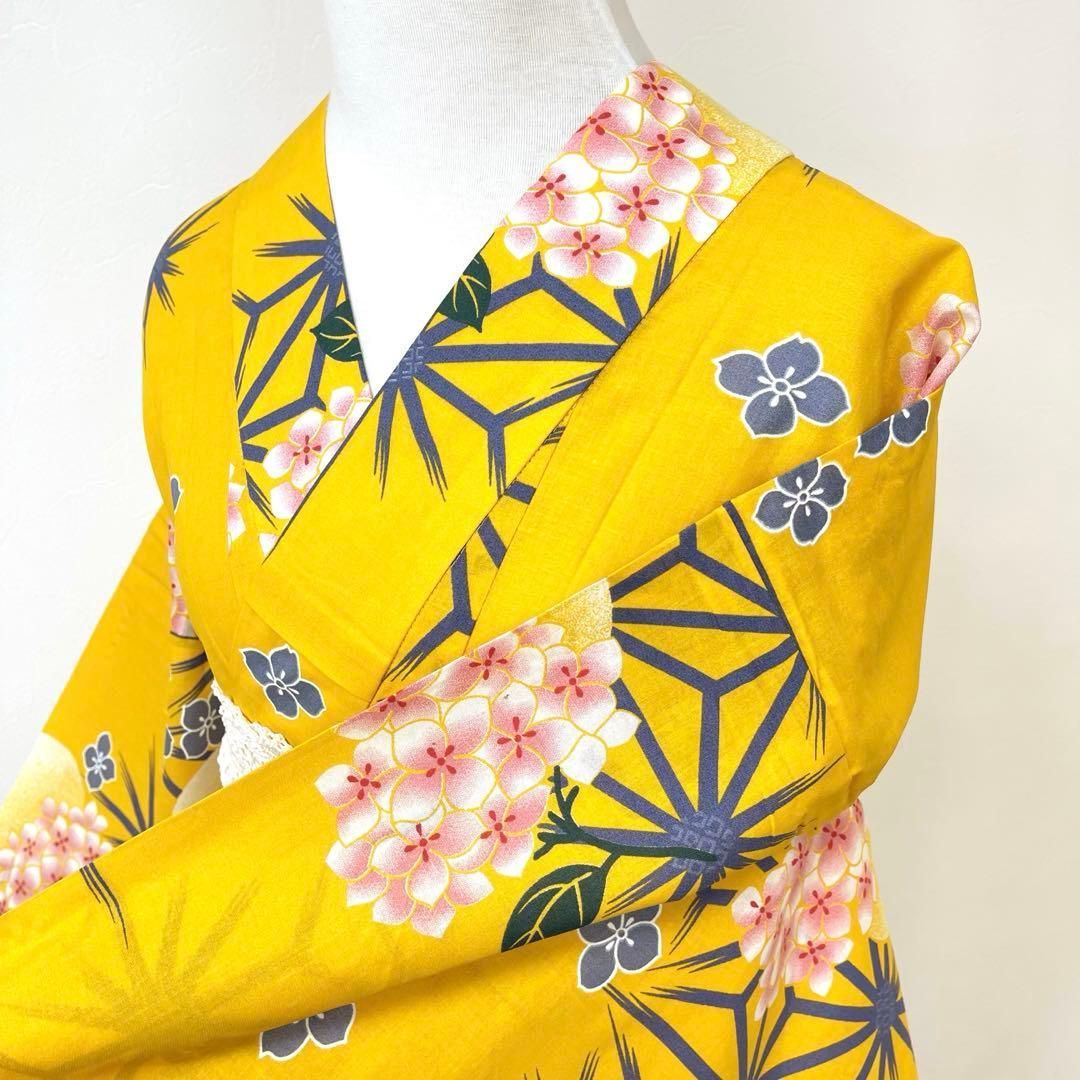 着物と帯 時流 Y 25918 s 浴衣 黄色 麻の葉 綿