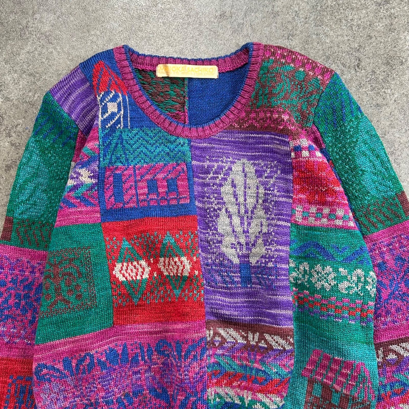 Vintage MORIOKA SACHIKO Crazy Pattern Design Sweater Multicolore
