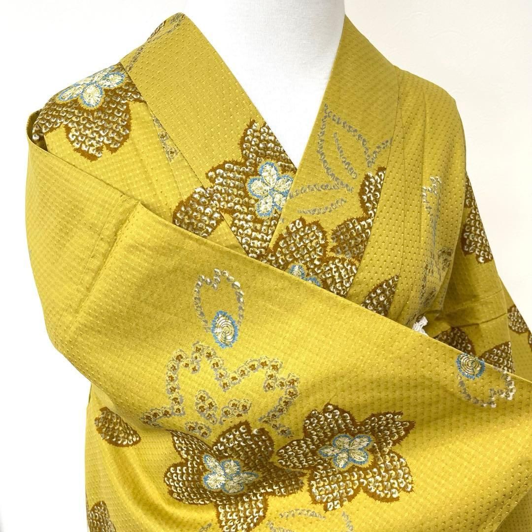 着物と帯 時流 Y 25916 s 浴衣 後幅広め 裄ロング からし色 桜柄