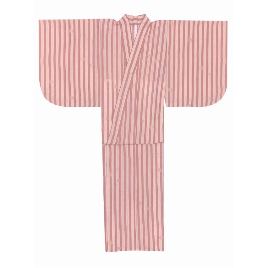 着物 子供 洗える着物 小紋 紗 ジュニア 女の子の着物 ピンク系 縞に水玉