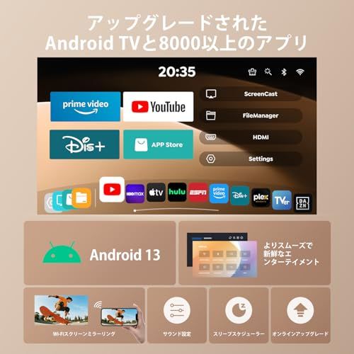 プロジェクター 小型 TOPTRO 3年保証＆Android TV 搭載＆400 g超軽量 短距離投影 27000 LMプロジェクター家庭用 高輝度 1080 P 4 K対応 WIFI 6 Bluetooth 5 自動台形補正 IOS An 626568 c