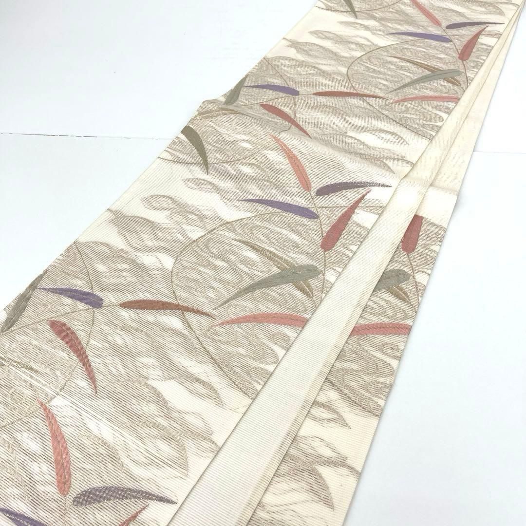 着物と帯 時流 SF 25907 s 正絹 夏袋帯 絽 白色 笹の葉帯芯入