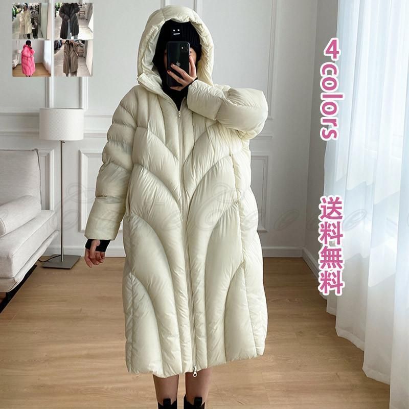 ダウンジャケット レディース ロング丈 暖かい 防寒 防風 保温 フード付き おしゃれ 秋 冬服 ダウン90％ 通勤用 デイ