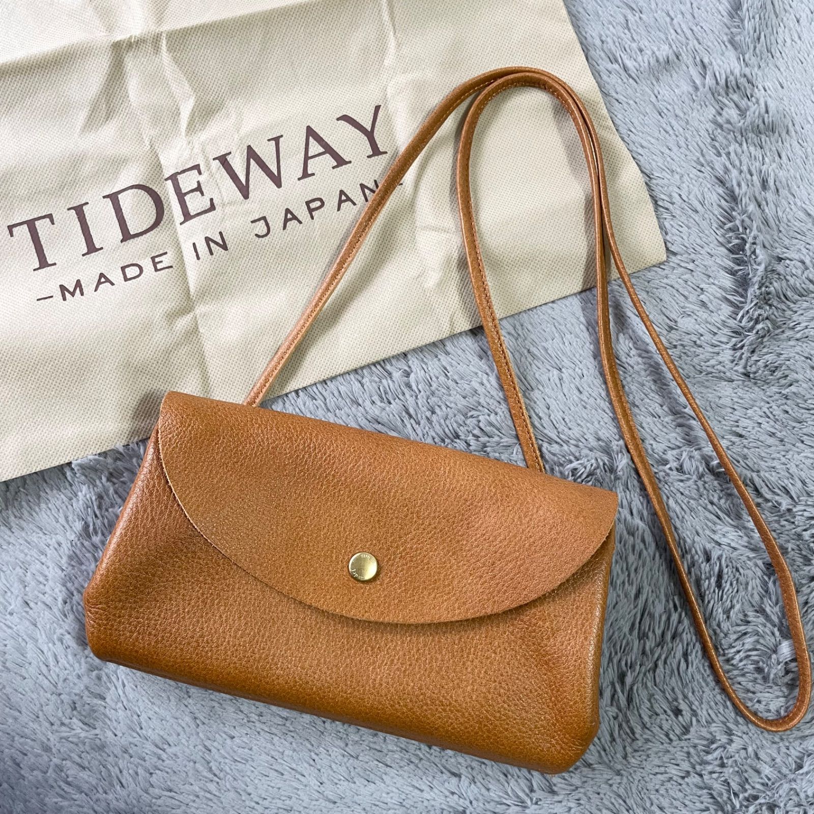 級 TIDEWAY タイドウェイ ソフトシュリンク ウォレットバッグ ショルダーウォレット 財布 レザー ゴールド金具 キャメル ブラウン 茶
