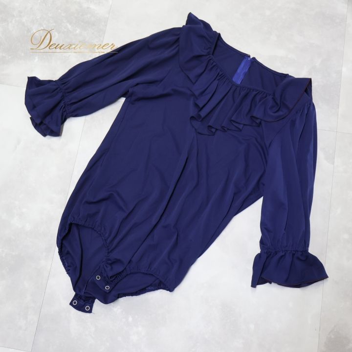 社交ダンス 衣装 レオタード ネイビー系 チャコット Chacott 紺 フリル