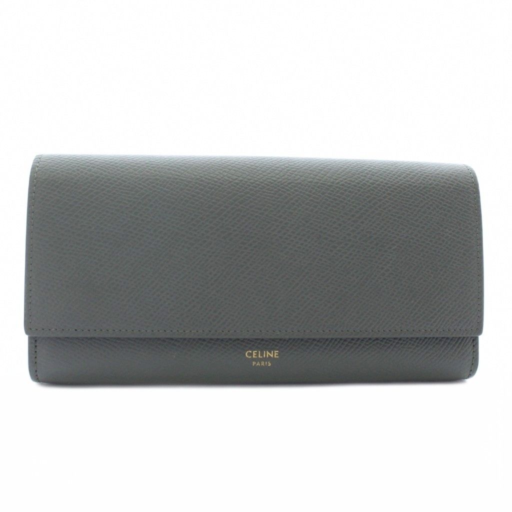 セリーヌ CELINE ラージ フラップ ウォレット 長財布 二つ折り カーフスキン レザー グレー XZ OH GY 11