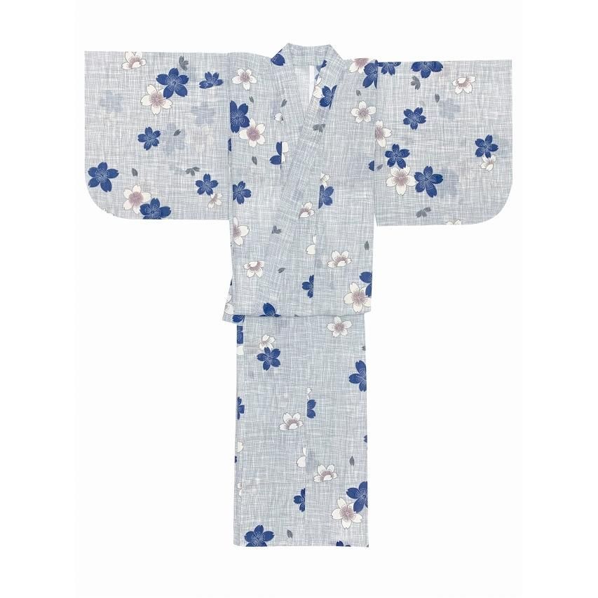 ジュニア 女の子用 夏着物 紗 洗える着物 小紋 子供着物 長襦袢付き 青系 桜