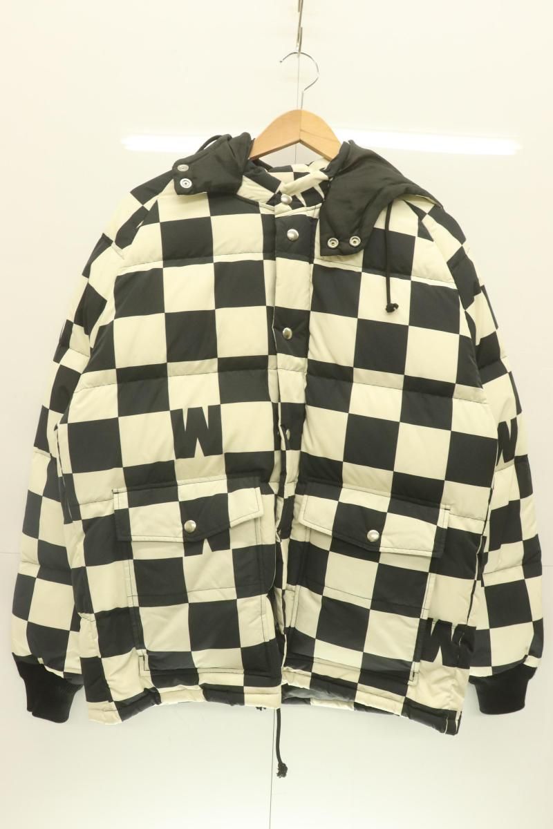 【】 WEIRDO メンズダウンジャケット L CHECKER DOWN JACKET WEIRDO L 黒 ブラック 白 ホワイト チェック