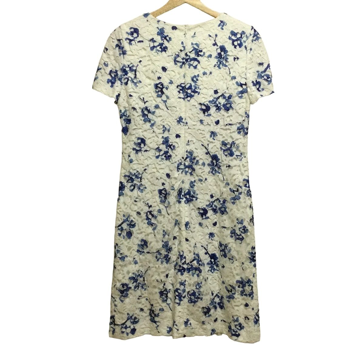 RalphLauren ラルフローレン ワンピース サイズ8 M レディース 白 ネイビー クルーネック 半袖 ひざ丈 レース