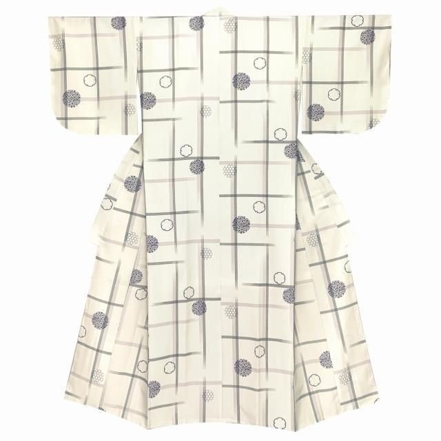 着物 子供 洗える着物 小紋 袷 ジュニア 女の子の着物 白系 格子に雪輪