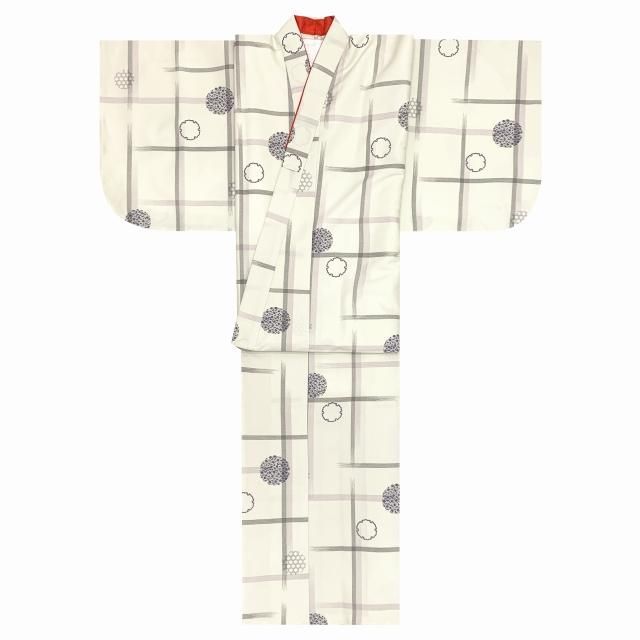  着物 子供 洗える着物 小紋 袷 ジュニア 女の子の着物 白系 格子に雪輪 着物 着物ドレス 着物 浴衣 和小物