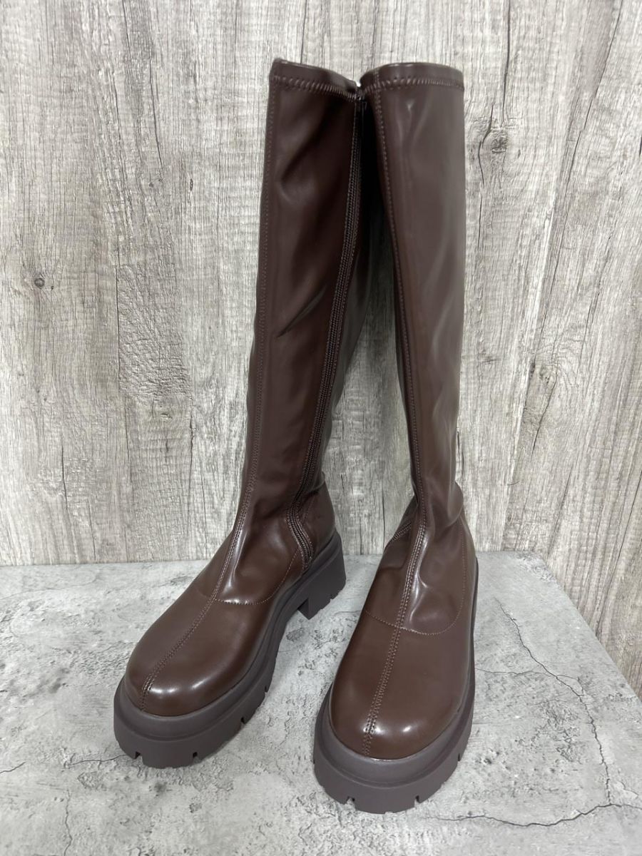 Heather ヘザー インヒール ストレッチ ロング ブーツ sizeL 24.5 cm 茶 レディース