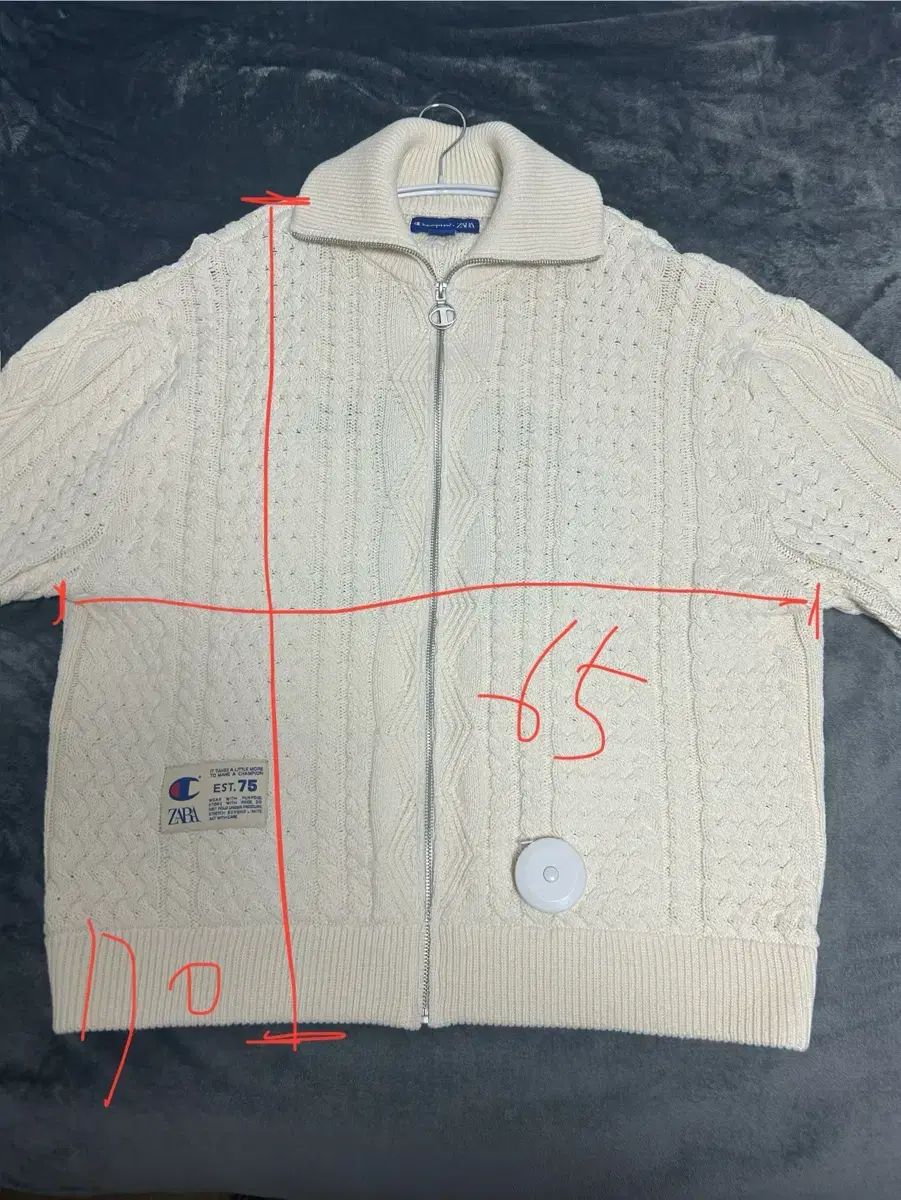 XL) ザラ チャンピオン ジャカード ケーブル ニット カーディガン