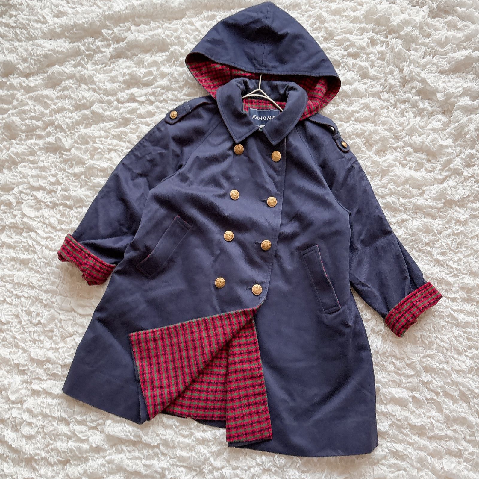 ファミリア familiar ネイビー コート 希少 レア チェック 120 フード
