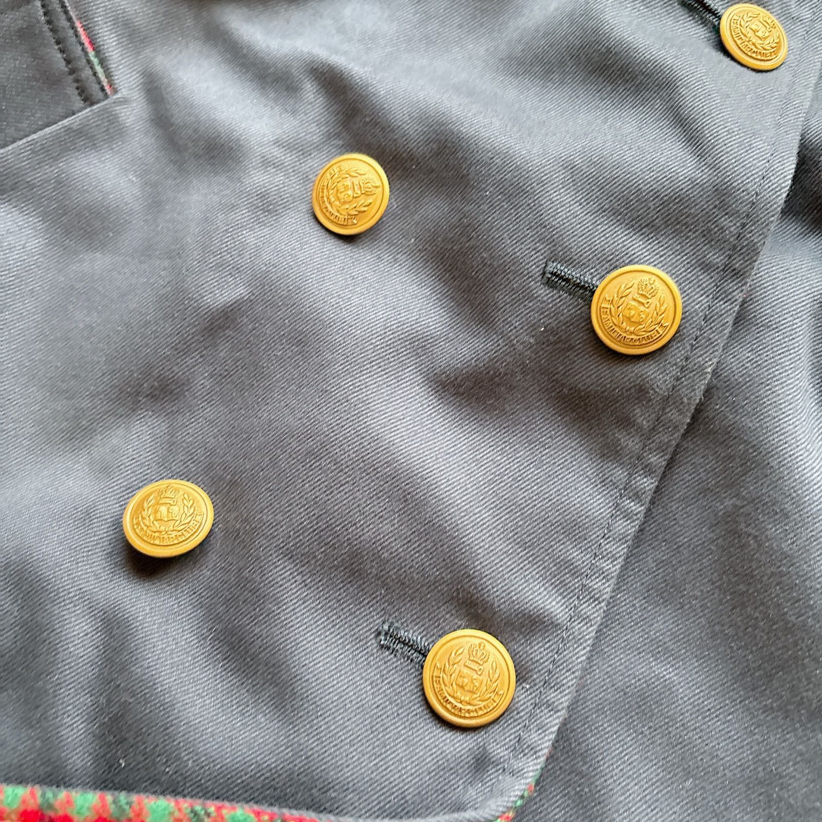  ファミリア ネイビー コート チェック 120 フード ウールコート コート