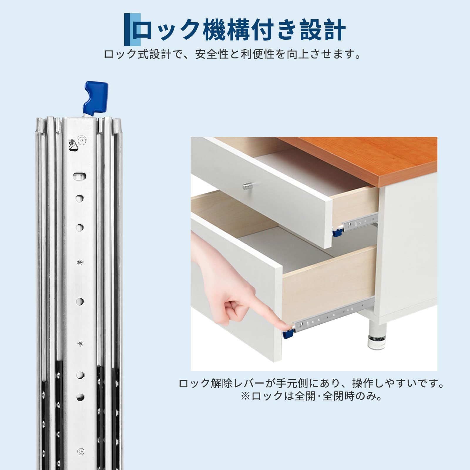 Garvee 引き出しスライド 幅 1500 mm 厚さ 76 ロック付き 完全に拡張 なボール ジョイント 3 セクションの引き出し 耐荷重約 75 kg 1 セット