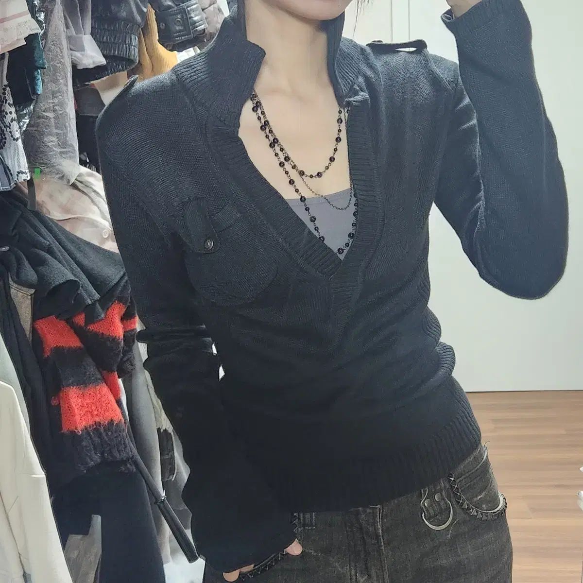 GREED International トップ カシミヤ混 刺繍ニット