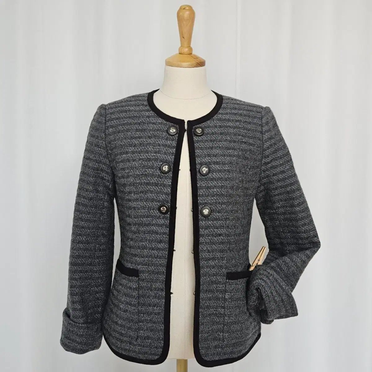 グレー ストライプ ウールジャケット 輸入