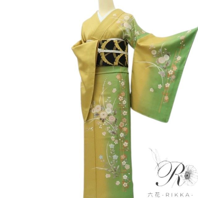 六花-RIKKA- 美品 正絹 桜 菊 桔梗 訪問着 手縫い仕立て 着物 A4096