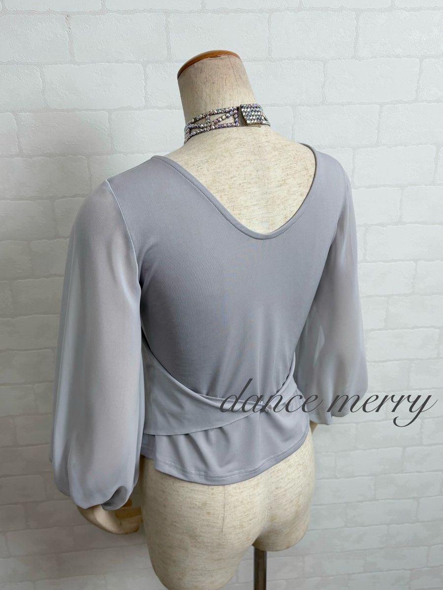MERRY】新品 社交ダンス グレー 灰色 トップス シフォン バルーン袖