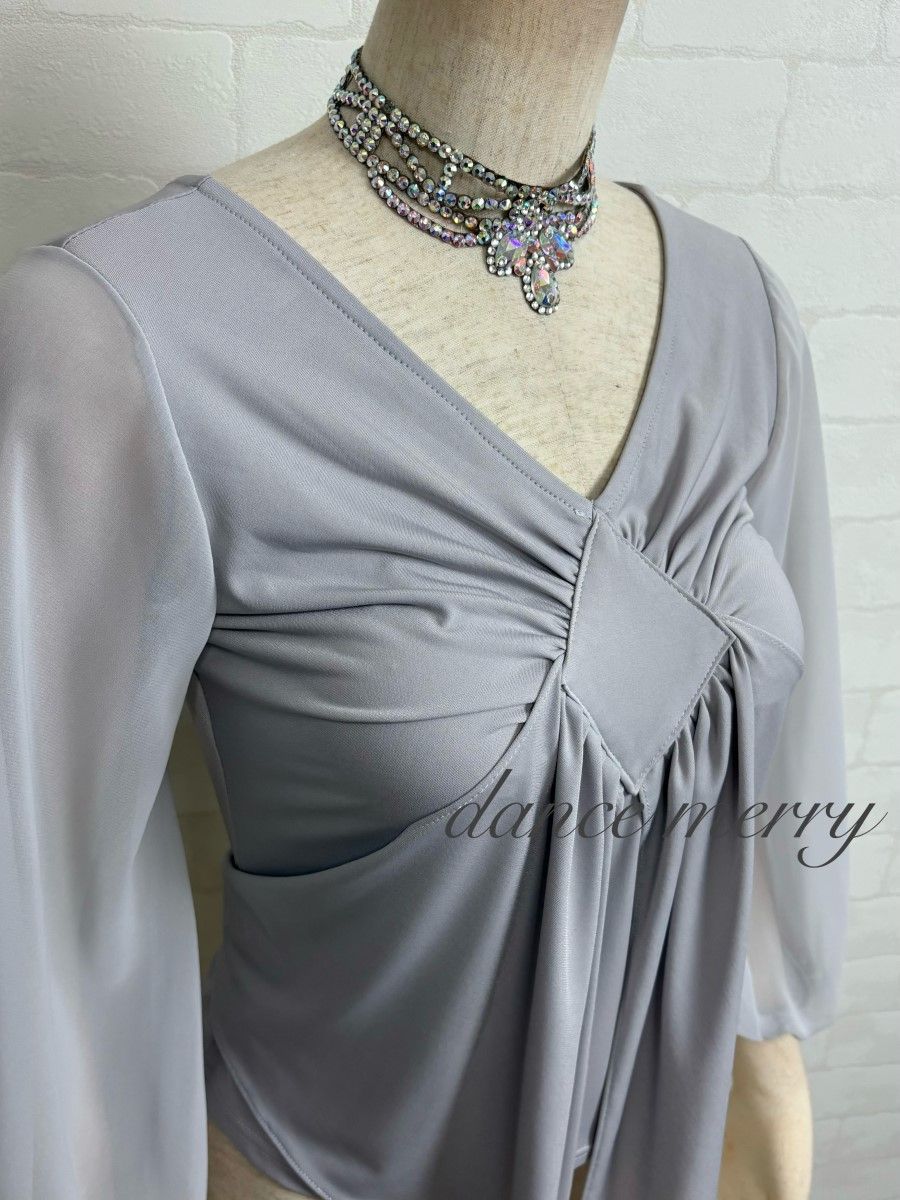 MERRY】新品 社交ダンス グレー 灰色 トップス シフォン バルーン袖