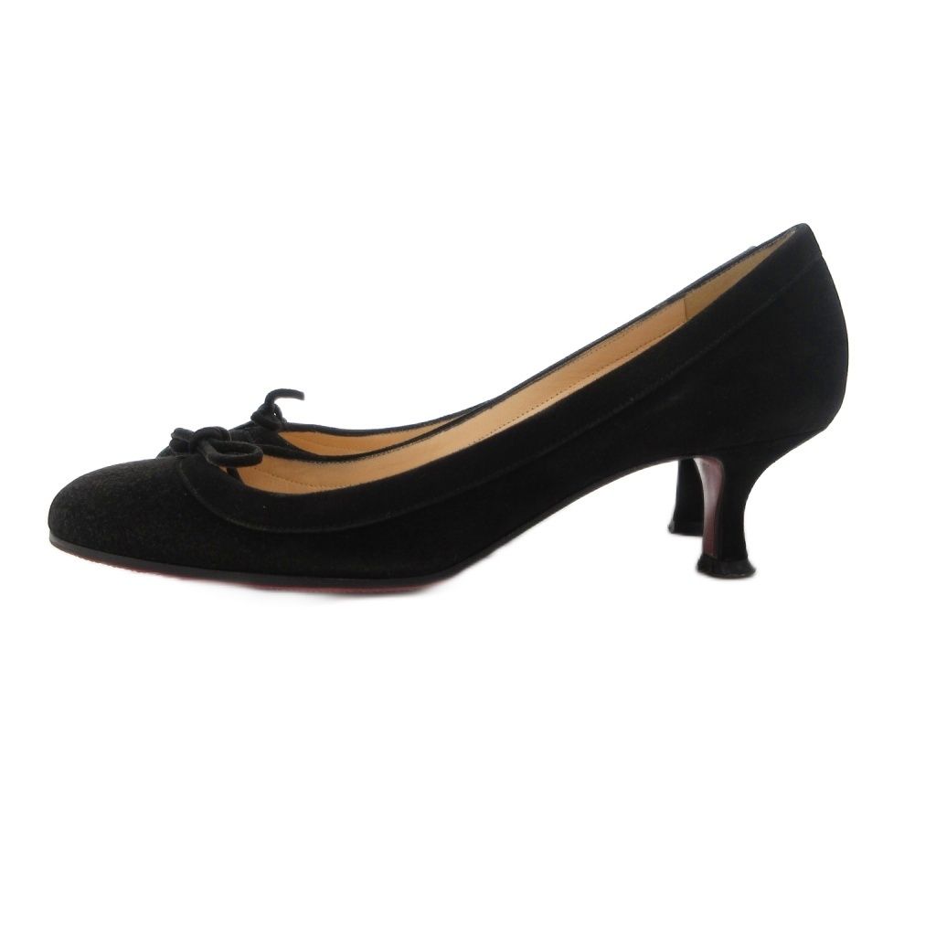 未使用 クリスチャンルブタン レザー リボン パンプス ブラック クリスチャンルブタン Christian louboutin パンプス スエード レザー