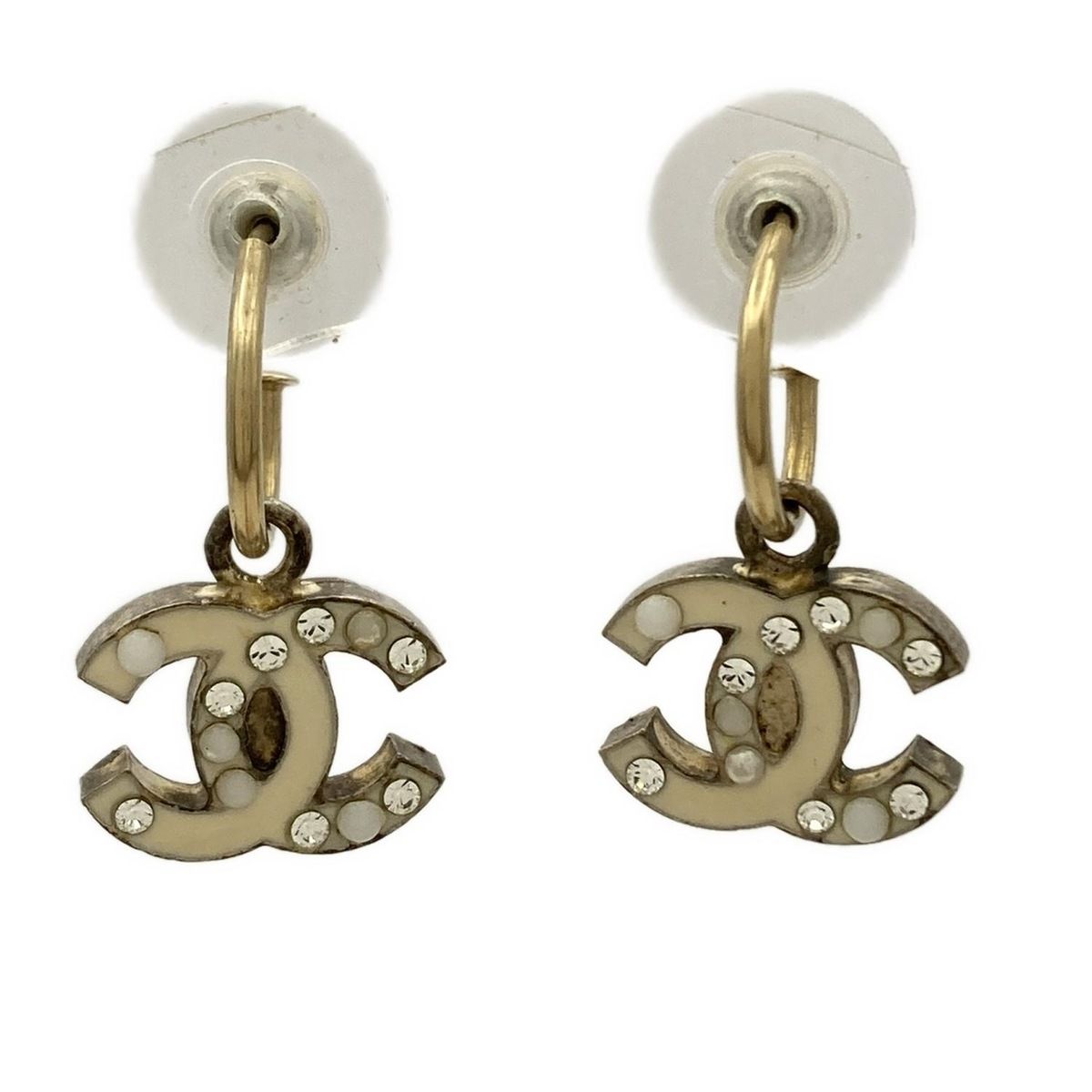 CHANEL シャネル ピアス ココマーク アイボリー ゴールド ラインストーン