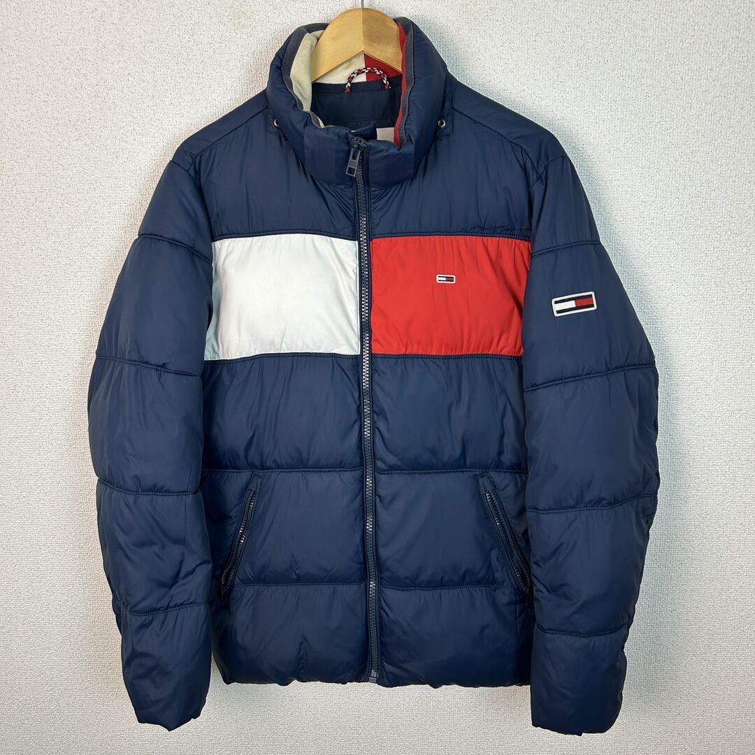 TOMMY JEANS トミージーンズ ダウンジャケット フラッグロゴ ネイビー Mサイズ メンズ 古着 アメカジ ストリート