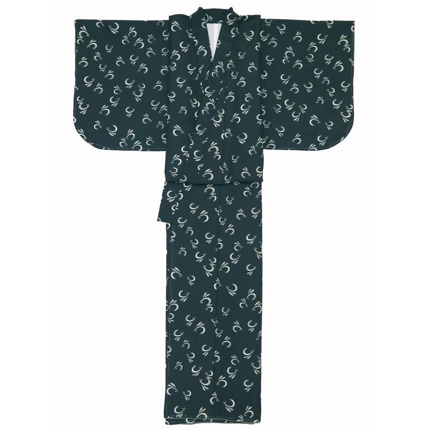 着物 子供 洗える着物 小紋 袷 ジュニア 女の子の着物 濃青緑 うさぎ
