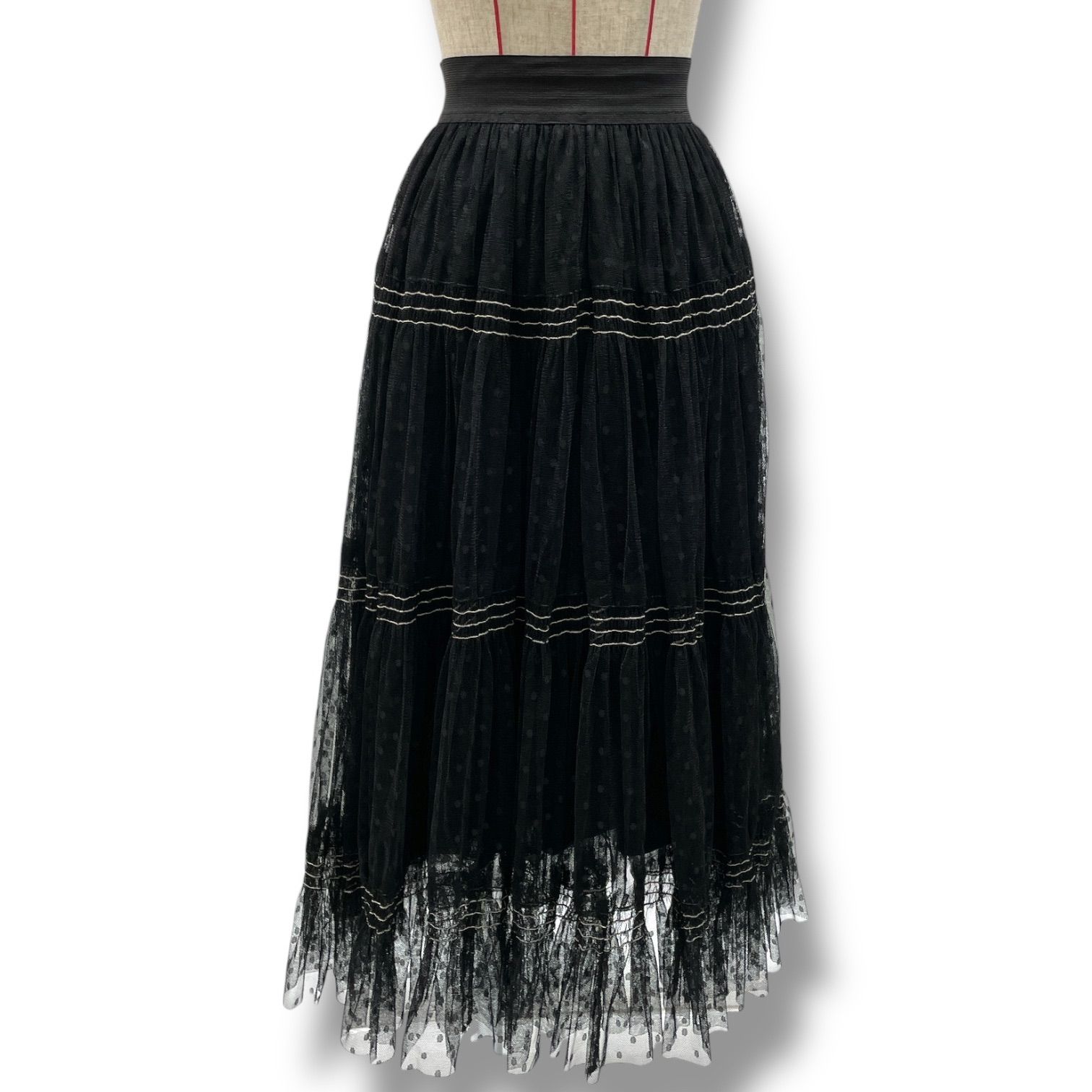 sov. ソヴ ティアードドットチュールスカート ロングスカート フレア