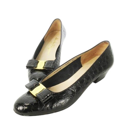 【中古】サルヴァトーレフェラガモ Salvatore Ferragamo BOUTIQUE パンプス 革 クロコ型押し ヴァラリボン 8 黒 サルヴァトーレフェラガモ Salvatore Ferragamo BOUTIQUE VARA