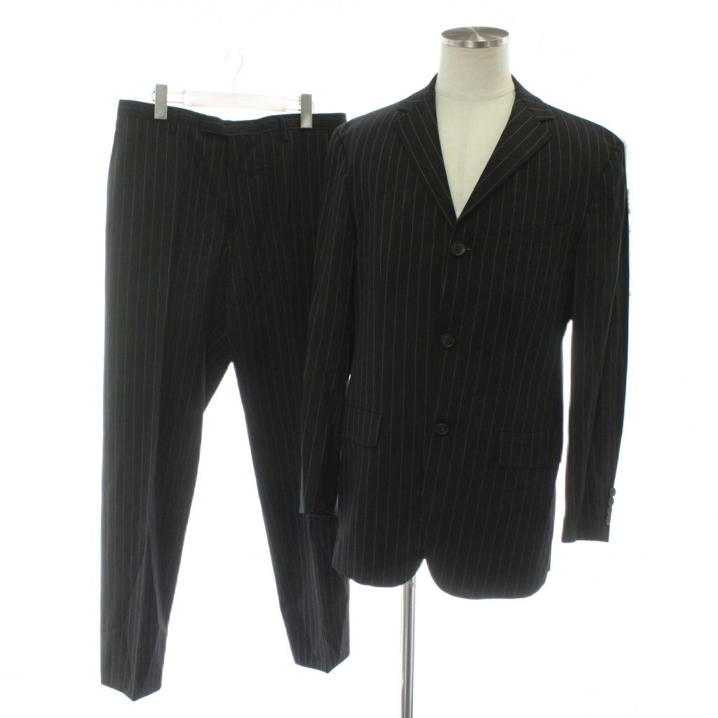 ヒューゴボス HUGO BOSS Loro Piana ロロピアーナ ジランダー スーツ セットアップ テーラードジャケット シングル 3 B 総裏地 パンツ スラックス ウール ストライプ 48 L 黒 ブラック XZ GY 18