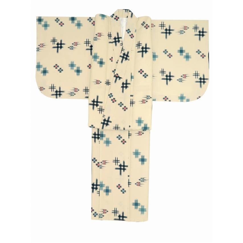 着物 子供 洗える着物 小紋 袷 ジュニア 女の子の着物 ベージュ系 絣調