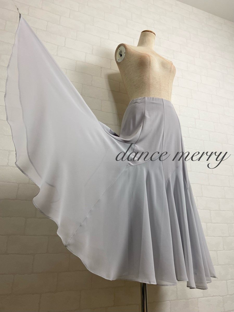 MERRY 社交ダンス ミディアム丈 短め グレー 灰色 ワルツ レッスン 4597 クイック